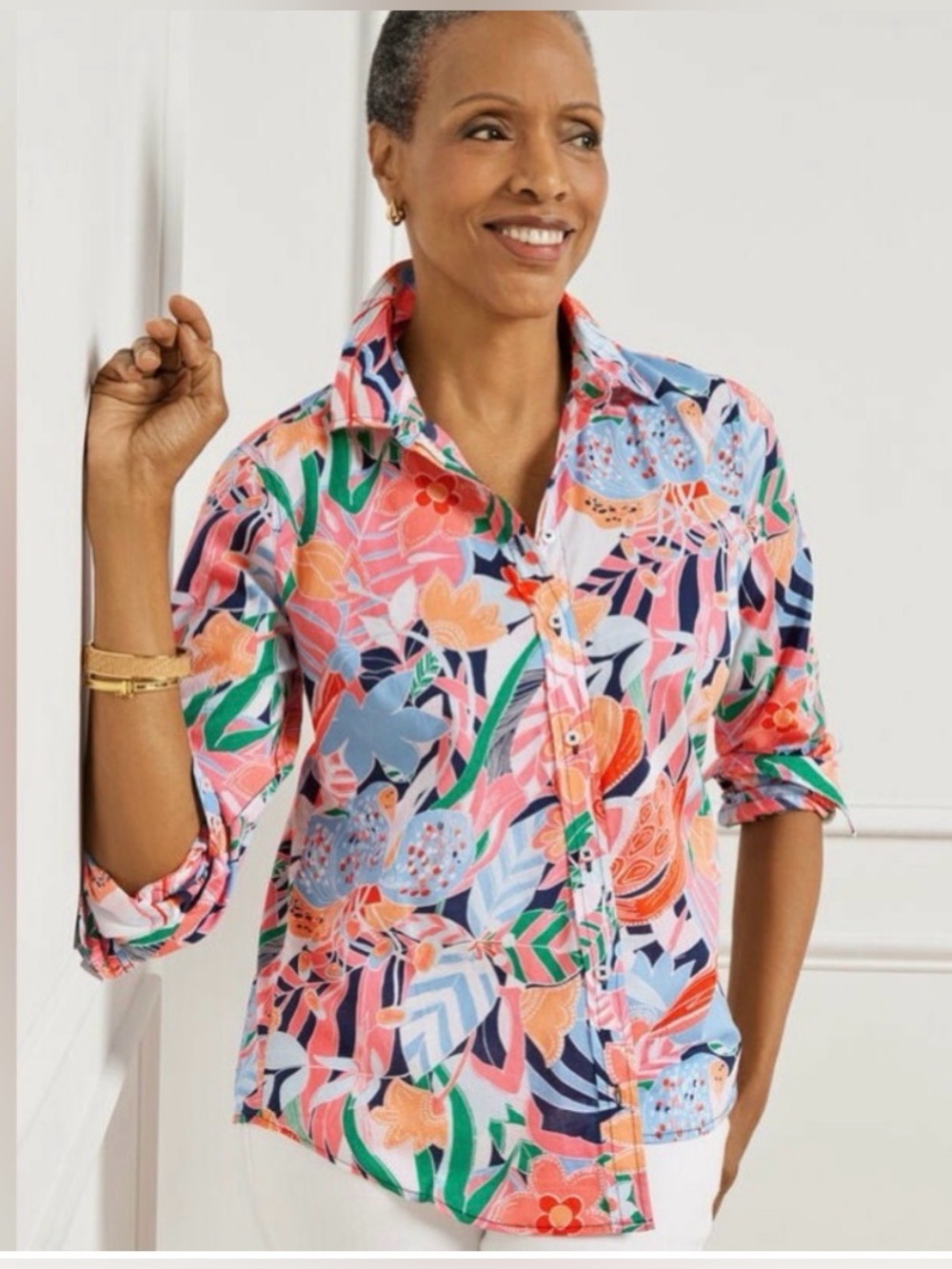 Talbots Cotton Button Front
Shirt - Marvelous Floral India
Ink Multi Women's